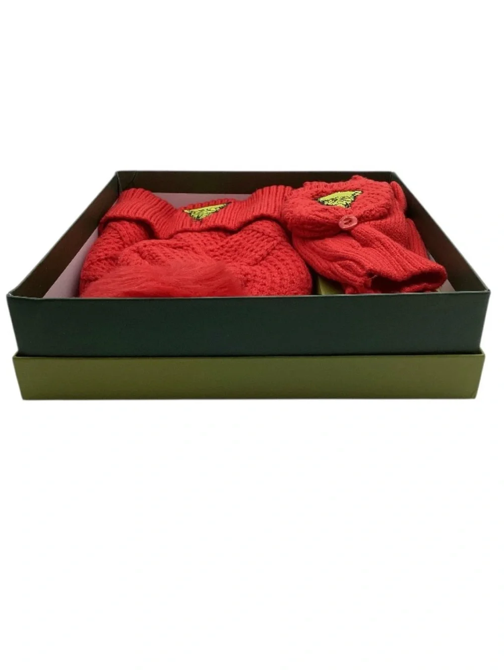 The Grinch Beanie with Faux Fur Pom and Embroidered Gloves Boxed Set (NWT)